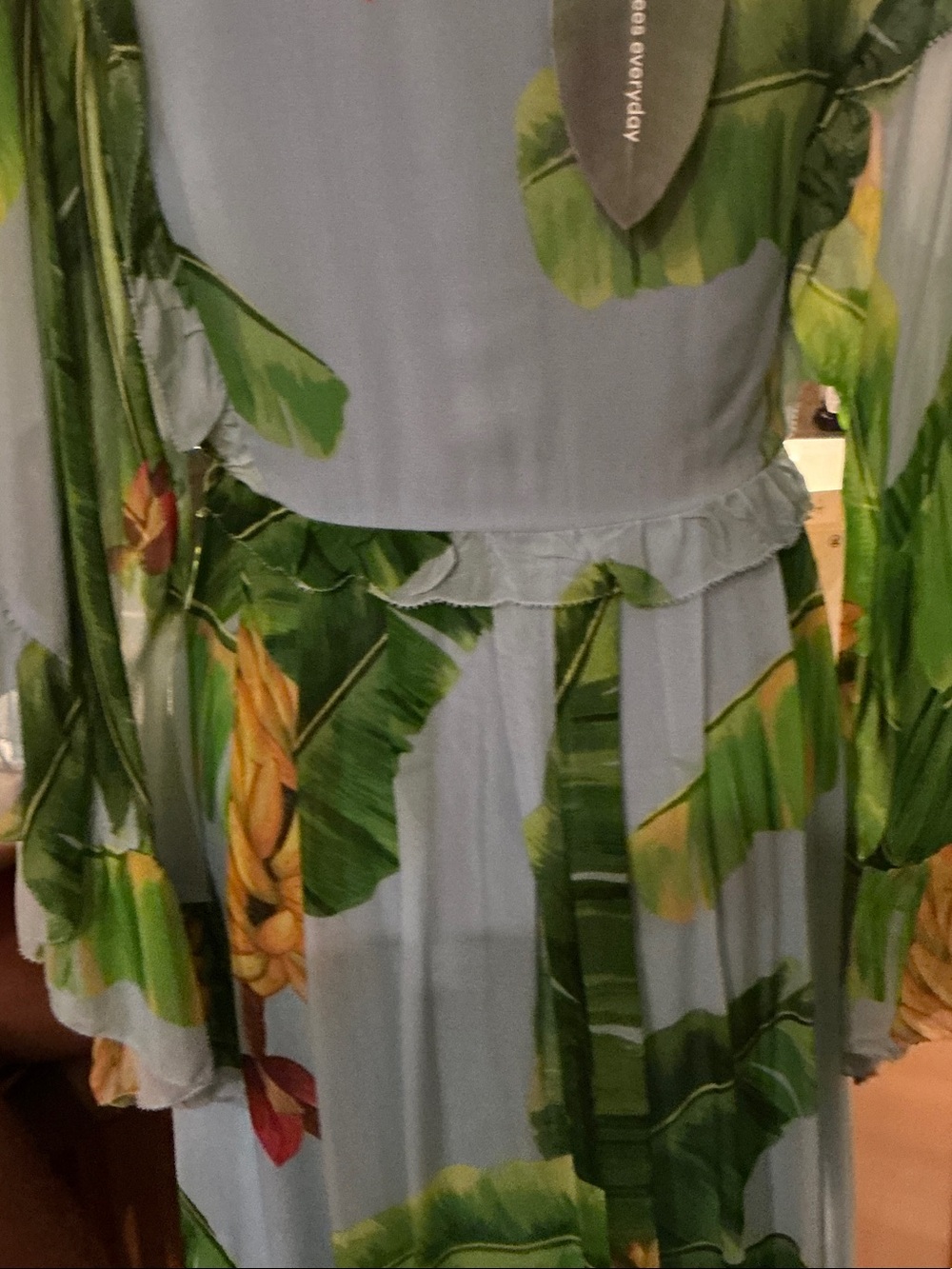 Farm Rio Tropical V-Neck Maxi Dress in Light Blue and Green W Call Out Easy Fix - Picture 5 of 8